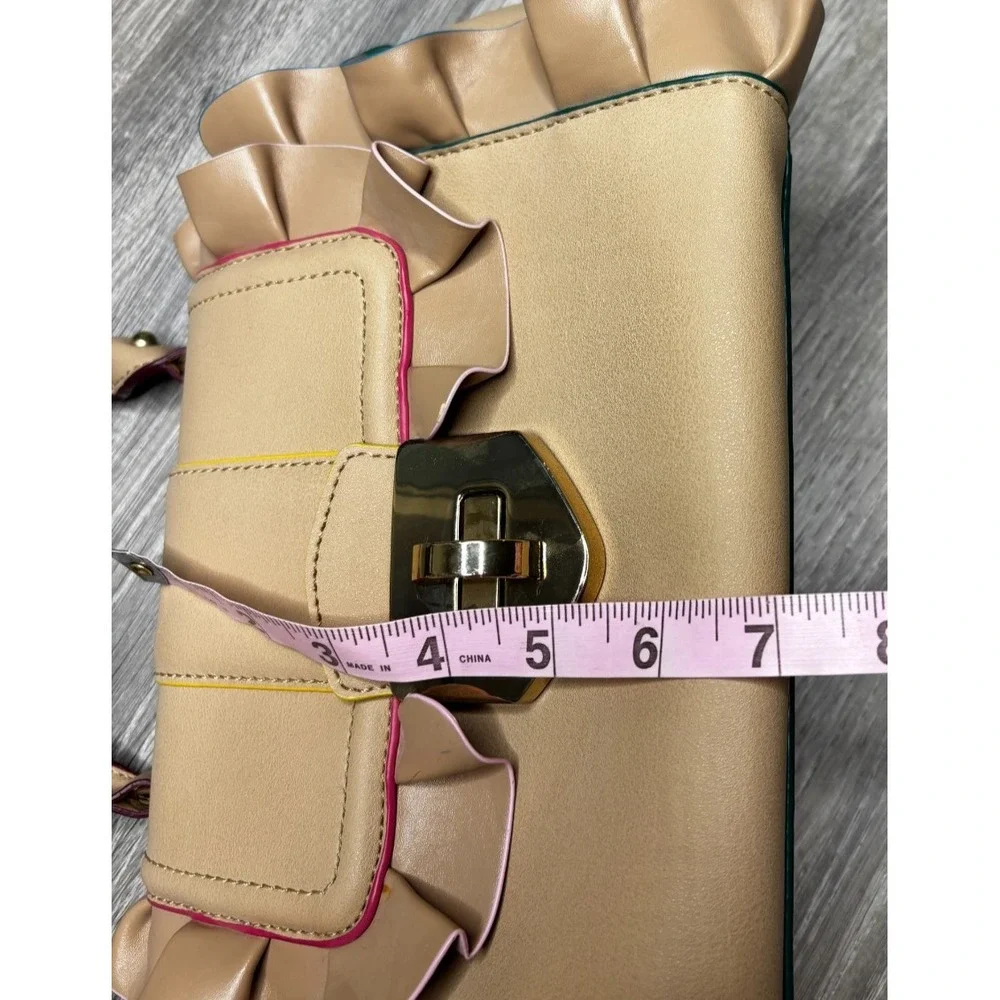 Aldo Ruffle Multicolor‎ Handbag Purse Tan Adjustable Strap Handheld Crossbody